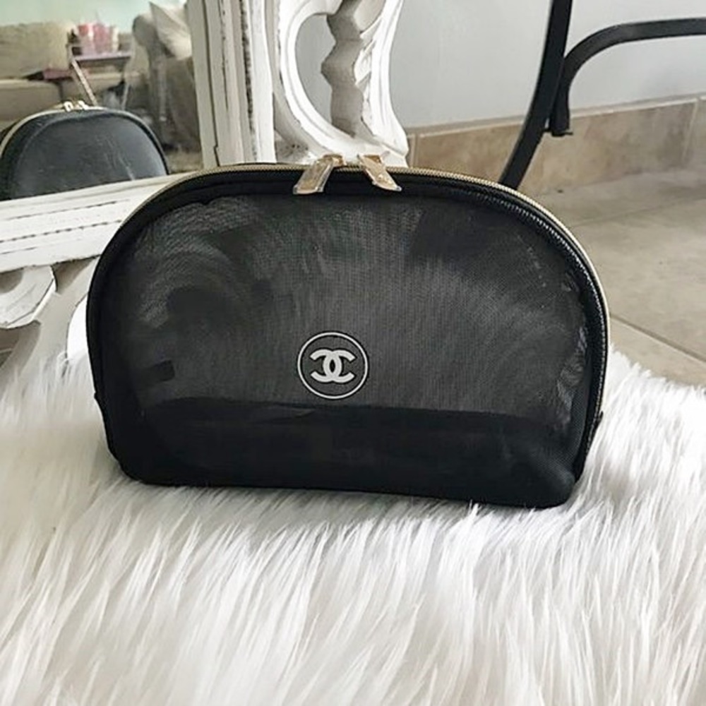 Chanel Mesh Cosmetic Bag Black Logo